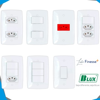 Tomada10A 20A Interruptor Simples Paralelo Blux Finesse + Conjunto 4x2 Fácil Instalação Branca em Oferta na Shopee