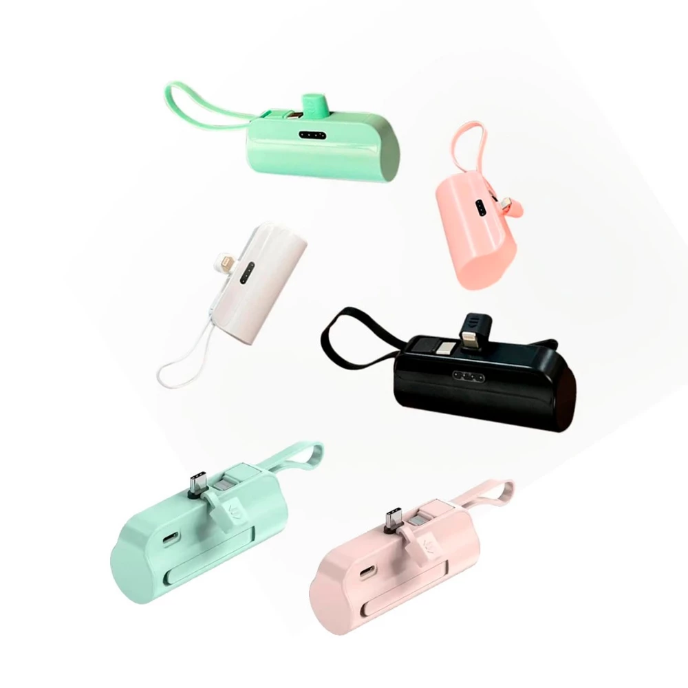 Carregador Mini Power Bank 5000mAh Bateria Auxiliar Sem Fio 2em1 Carregador Portátil para iPhone e Tipo-C
