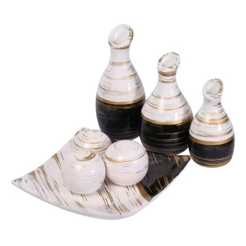 KIT TRIO DE VASO + BANDEJA COM BOLAS DECORATIVA em Oferta na Shopee