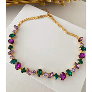 Colar Roxo, verde, coral, fucsia com banho de ouro , níquel e ônix choker roxo bel em Oferta na Shopee