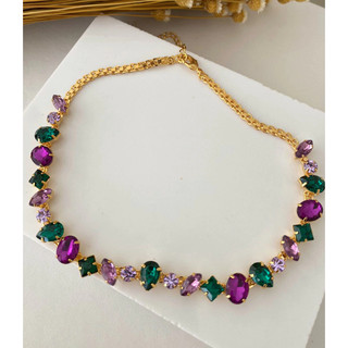 Colar Roxo, verde, coral, fucsia com banho de ouro , níquel e ônix choker roxo bel