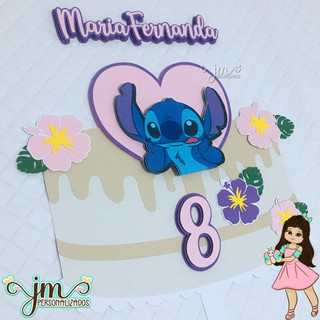 Topo de Bolo - Tema: Stitch | Lilo e Stitch | Angel | Mêsversário | Aniversário | Topo de Bolo Personalizado