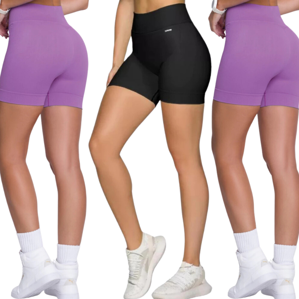 Kit 3 Shorts Bermuda Legging Academia Cós Alto Não fica Transparente Selene