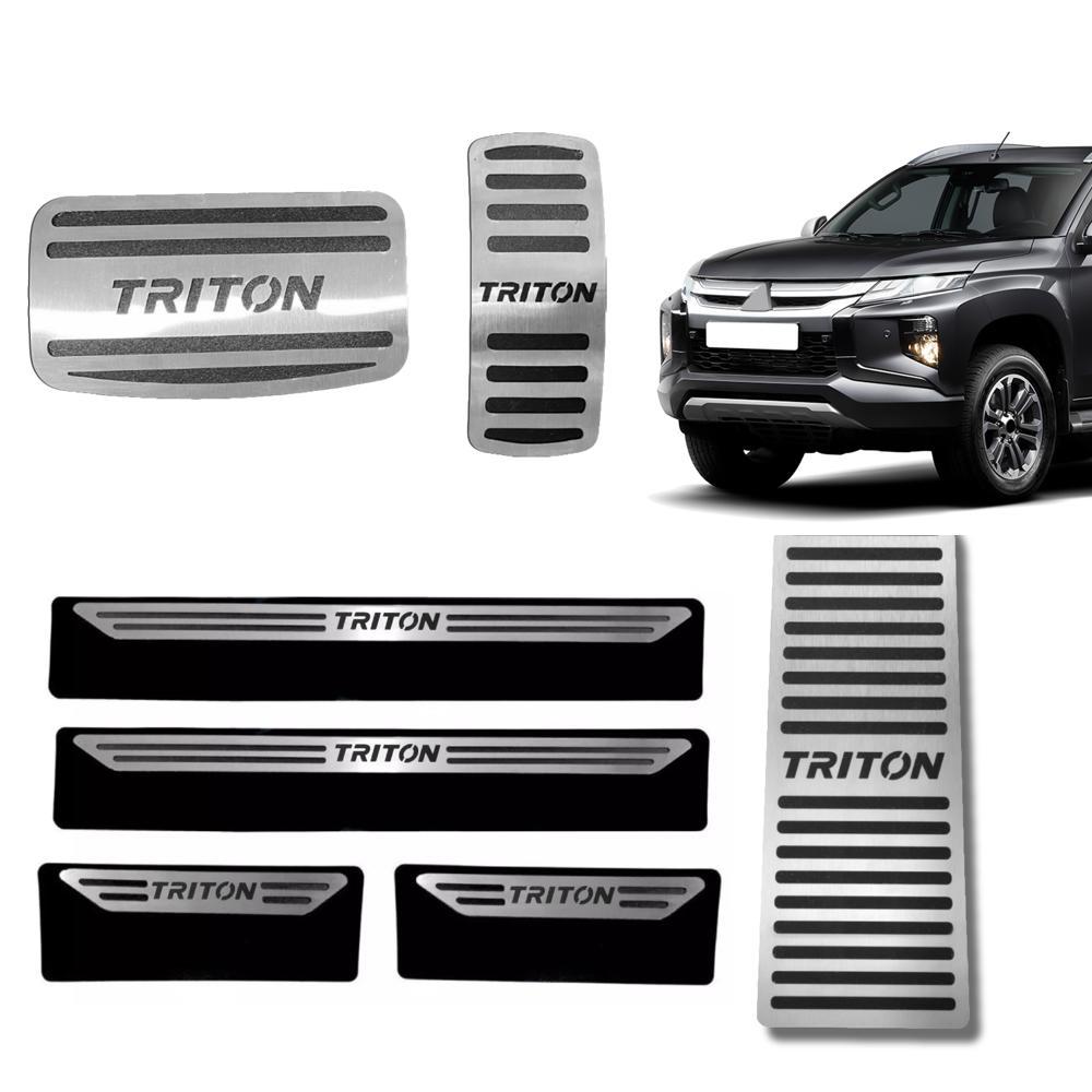 Kit Pedaleira + Descanso de Pé + Soleira Proteção Porta Inox Mitsubishi L200 Triton Automático