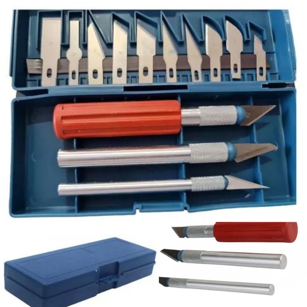 Kit Estilete Bisturi Precisão 13 Peças Com Estojo Artesanato Estilete Laminas Corte Couro em Oferta na Shopee