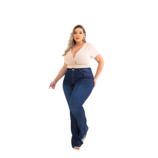 Calça Flare Jeans  Nervura Feminina Cintura Alta Plus Size Alleppo Jeans
