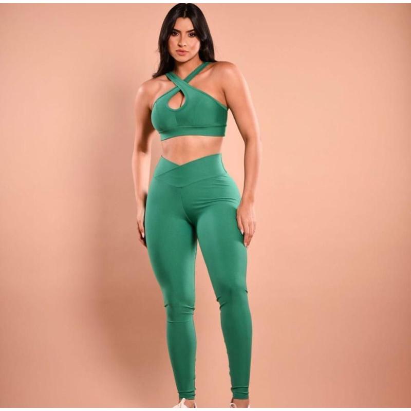 Conjunto Fitness - Top 3 em 1 + Calça Legging cós ultrapassado