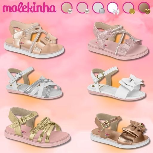 Sandália Infantil Molekinha Menina Tira Milão Premium Cristal Perolado