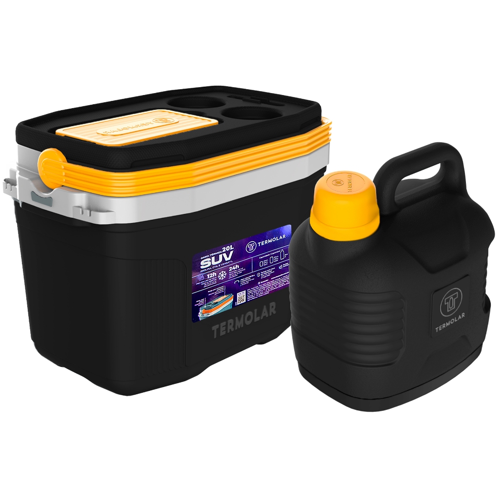 Caixa Térmica 20l Preta Amarela + Garrafão Térmicos 5l - Home & Living