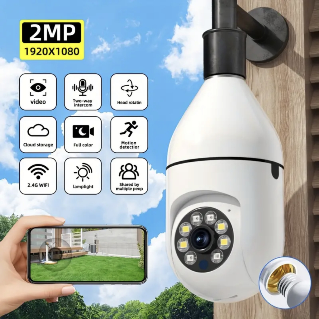 MODELO 2025 - Câmera IP Lâmpada Wifi Giratória Com Visão Noturna Full HD 360 Grau Yousee Câmera De Segrunça