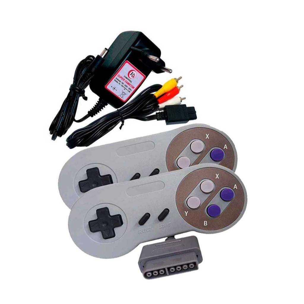Kit Fonte Bivolt Cabo Av e 2 Controle Para Super Famicom Jr.