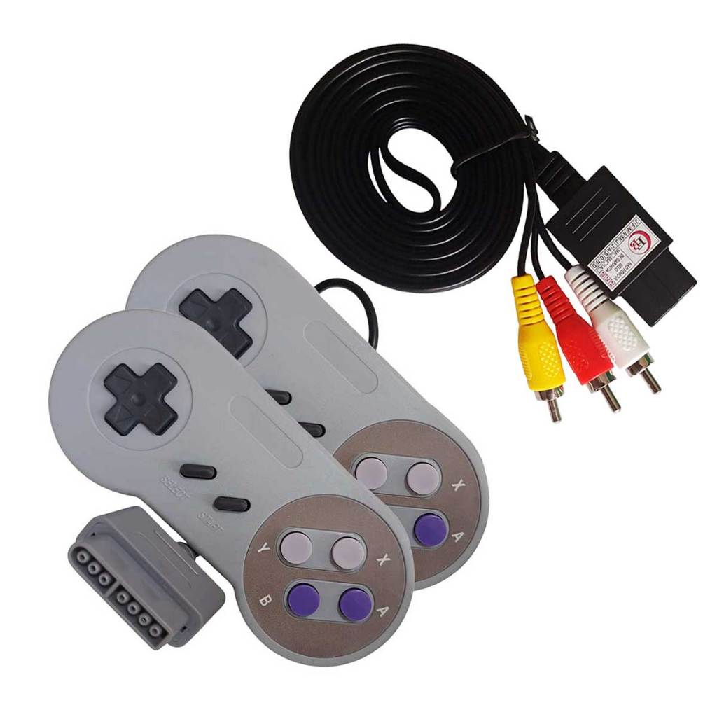 Kit Cabo e 2 Controle Para Super Famicom  e Famicom Jr
