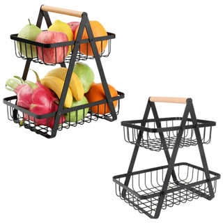 Fruteira Dupla De Mesa Aramada Cesta De Frutas Organizadora com 2 Prateleiras de Metal 33c...