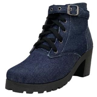 Bota Feminina Fivela Coturno Feminino Botinha Cano Curto Salto Grosso Tratorada Modinha Ref. 20/150