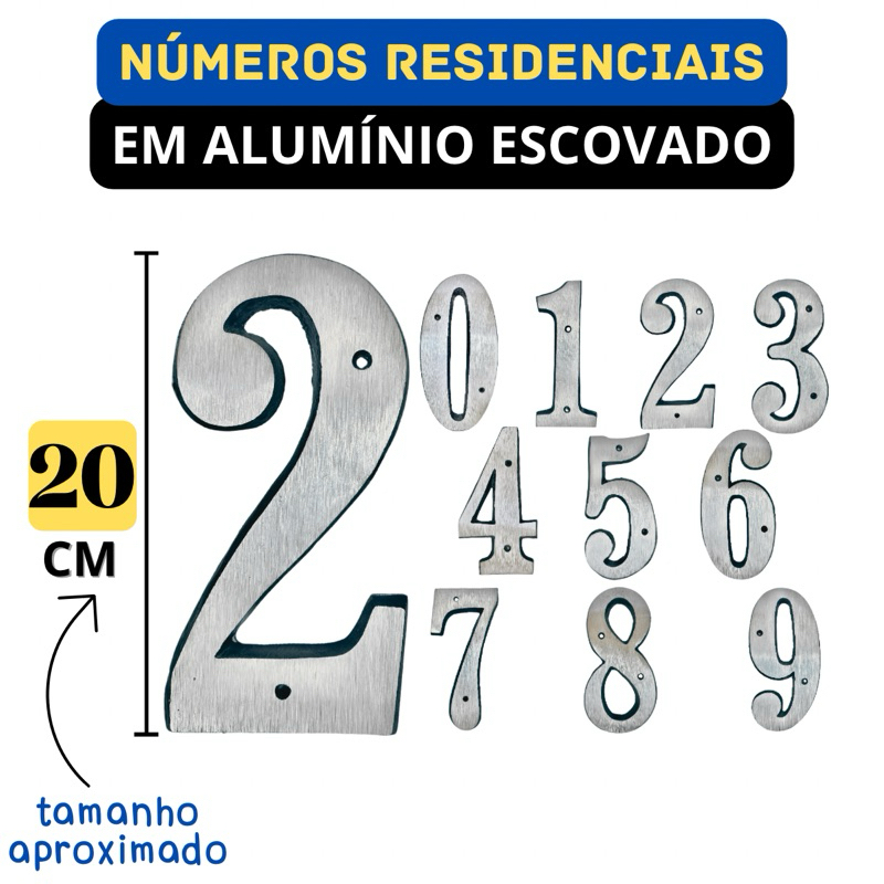 Número Residencial Grande 20cm Prata E Preto Metal Alumínio Escovado em Oferta na Shopee