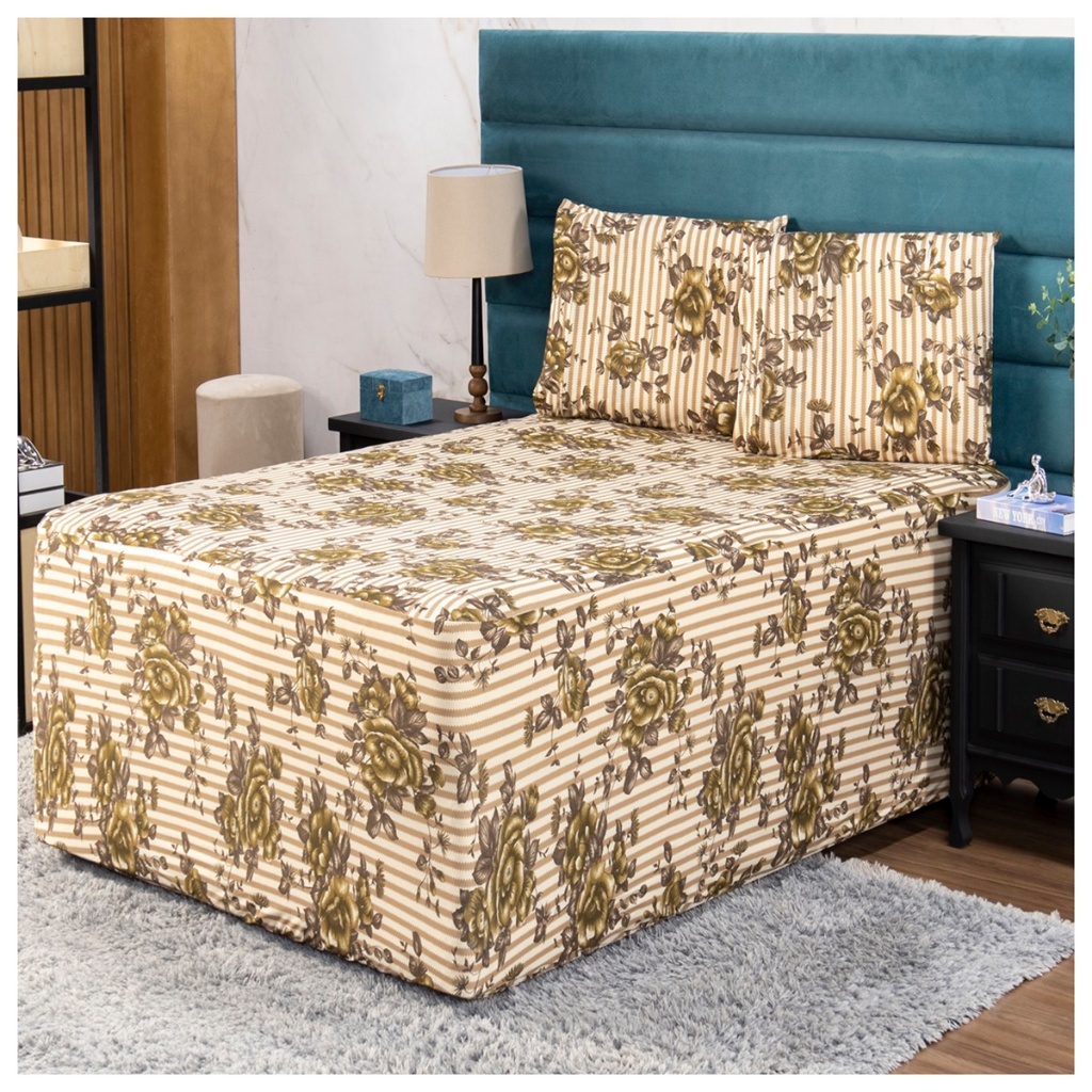 Jogo Lençol Casal 3 Peças - Malha Gel Estampado Luva Cama Casal