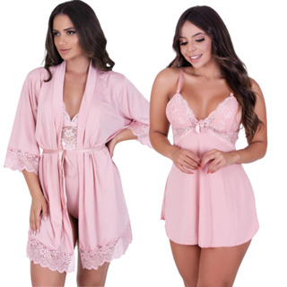 Kit Linha Noite Robe Romantic + Camisola Decote Costas em Oferta na Shopee