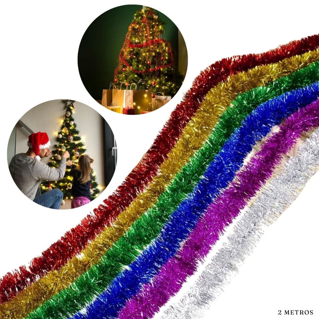 Festão Decoração Enfeite de Natal Metalizado Arvore de Natal Decoração Festão 2 Metros em Oferta na Shopee