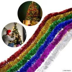 Festão Decoração Enfeite de Natal Metalizado Arvore de Natal Decoração Festão 2 Metros