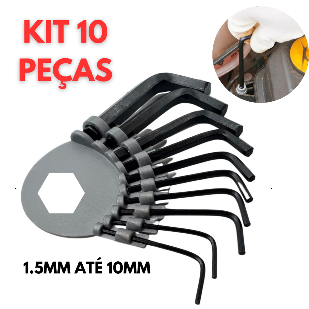 Jogo De Chave Allen Curta Tipo L  1,5mm à 10mm 10 Peças Chave Sextavada Mecânico Bicicleta Moto