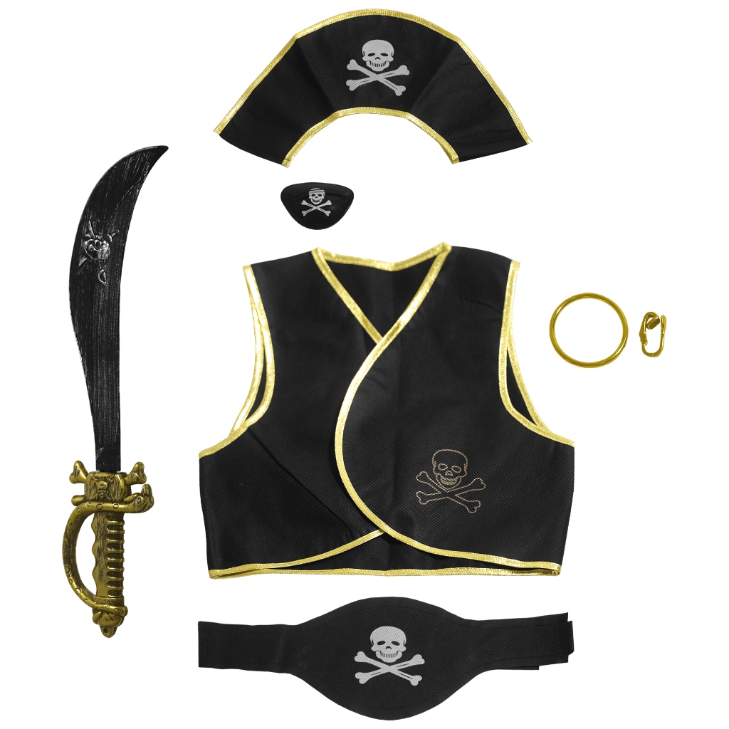 Kit Fantasia Pirata Completa Infantil Unissex Acessórios Colete Tapa Olho Bandana Espada Festa em Oferta na Shopee