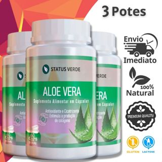 3 Potes Babosa Aloe Vera 100% Natural - Kit 180 Cáps de 500mg em Oferta na Shopee