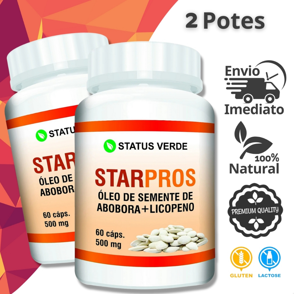 2  Potes Óleo de Semente de Abóbora + Licopeno - Kit 120 Cáps de 500mg