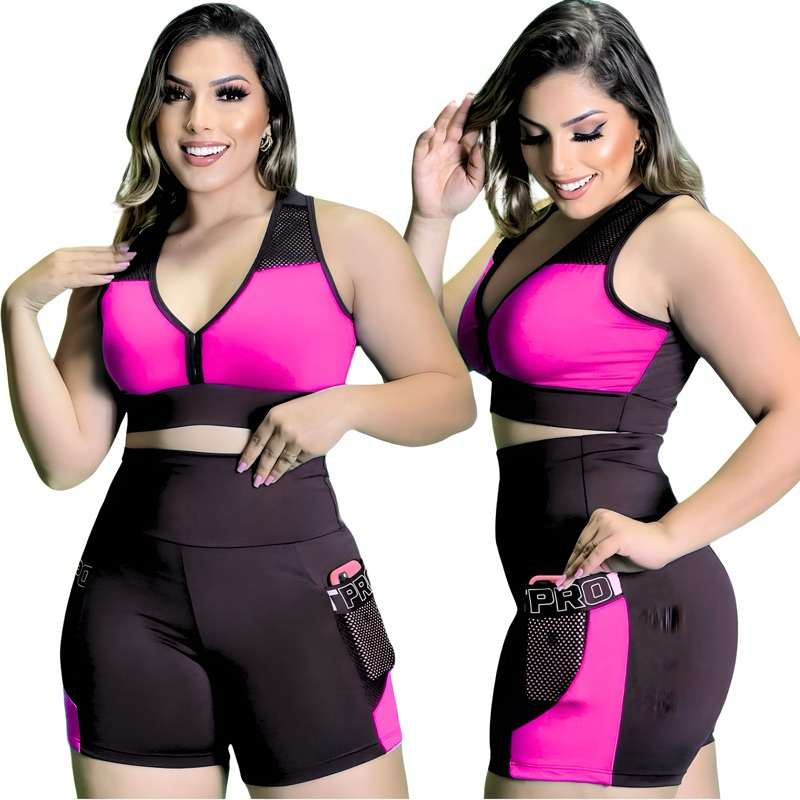 Conjutnto fitness Short Ciclista + Top Academia Suplex Premium feminino zero transparência