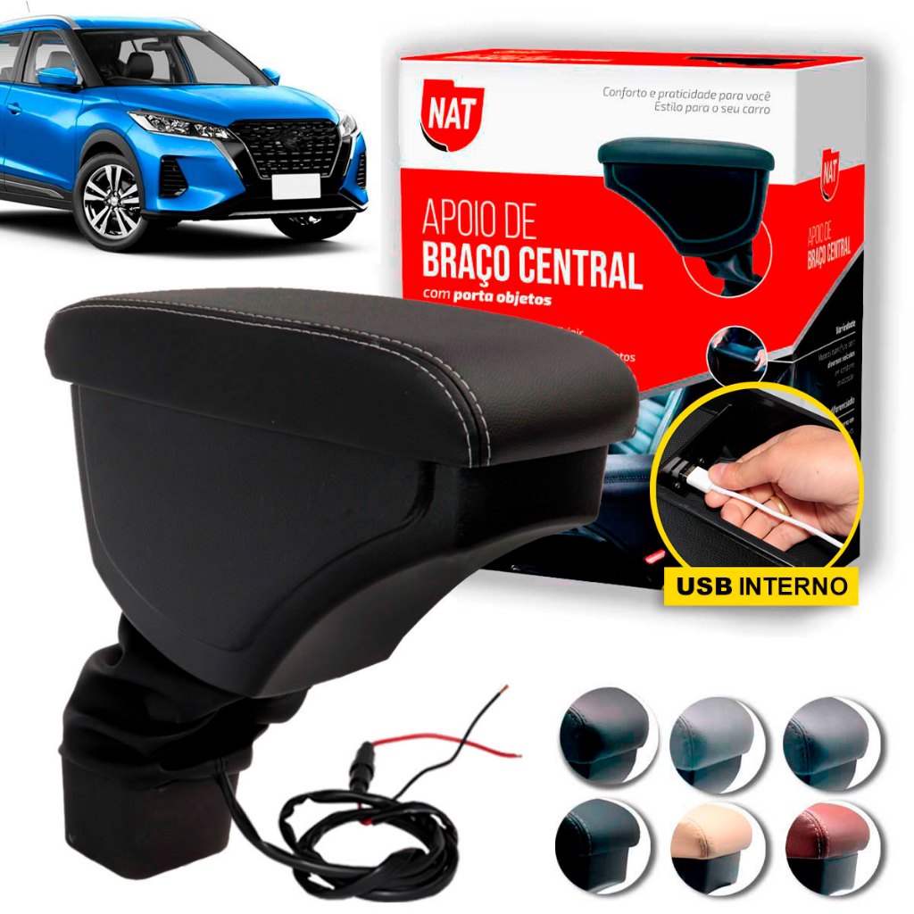 Apoio de Braço Encosto Kicks  2016 Até 2023 C/ Usb em Oferta na Shopee