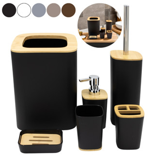 Conjunto Acessórios Kit Completo Para Banheiro Bambu C/ Lixeira Saboneteira Escova Sanitaria 6 Peças Cor Branco E Tampa em Oferta na Shopee