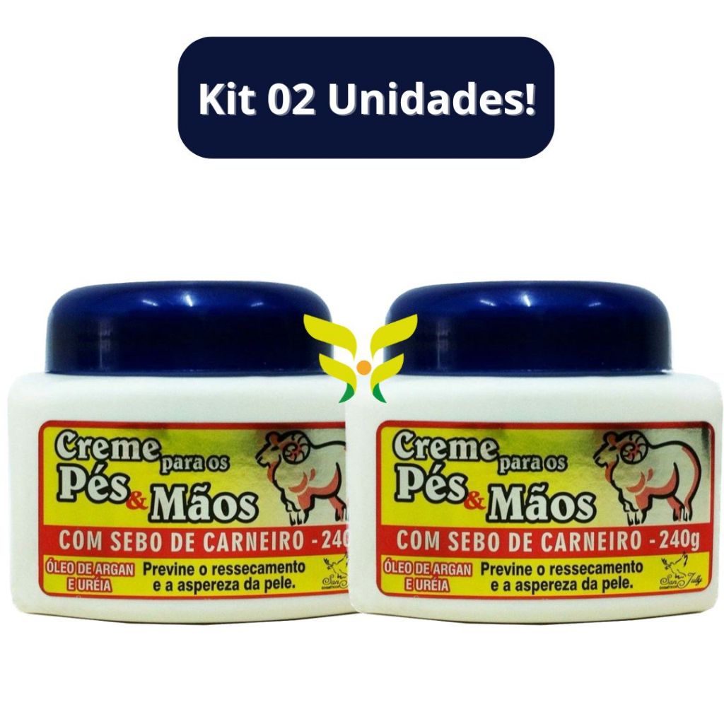 Kit 02 Unidades: Creme Para Os Pés & Mãos Com Sebo de Carneiro 240g San Jully em Oferta na Shopee