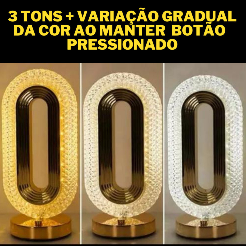 KIT  Luminária/Abajur Luxuosa de Led mesa/cabeceira Iluminação Premium interruptor touch + USB