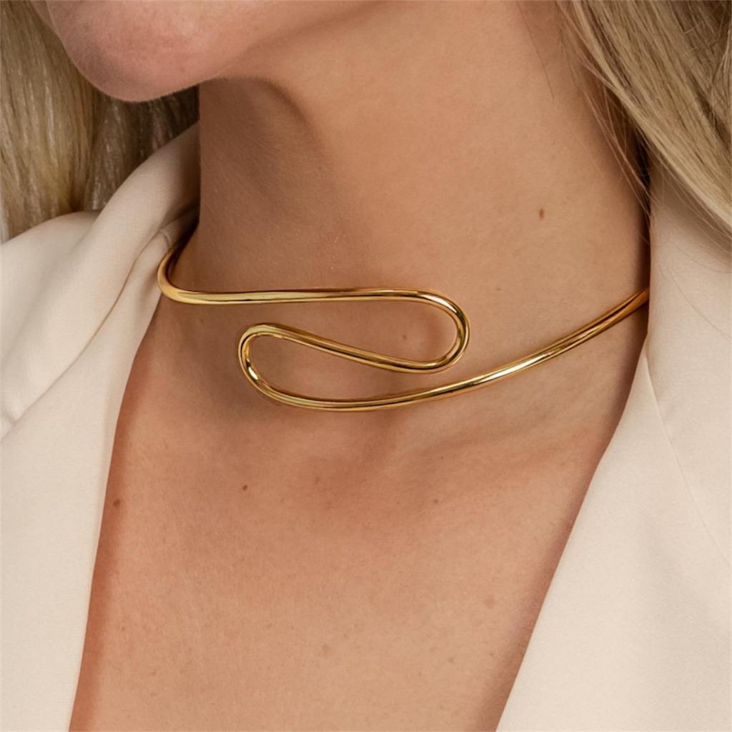 Choker Aro em S Orgânico Banhado a Ouro 18k