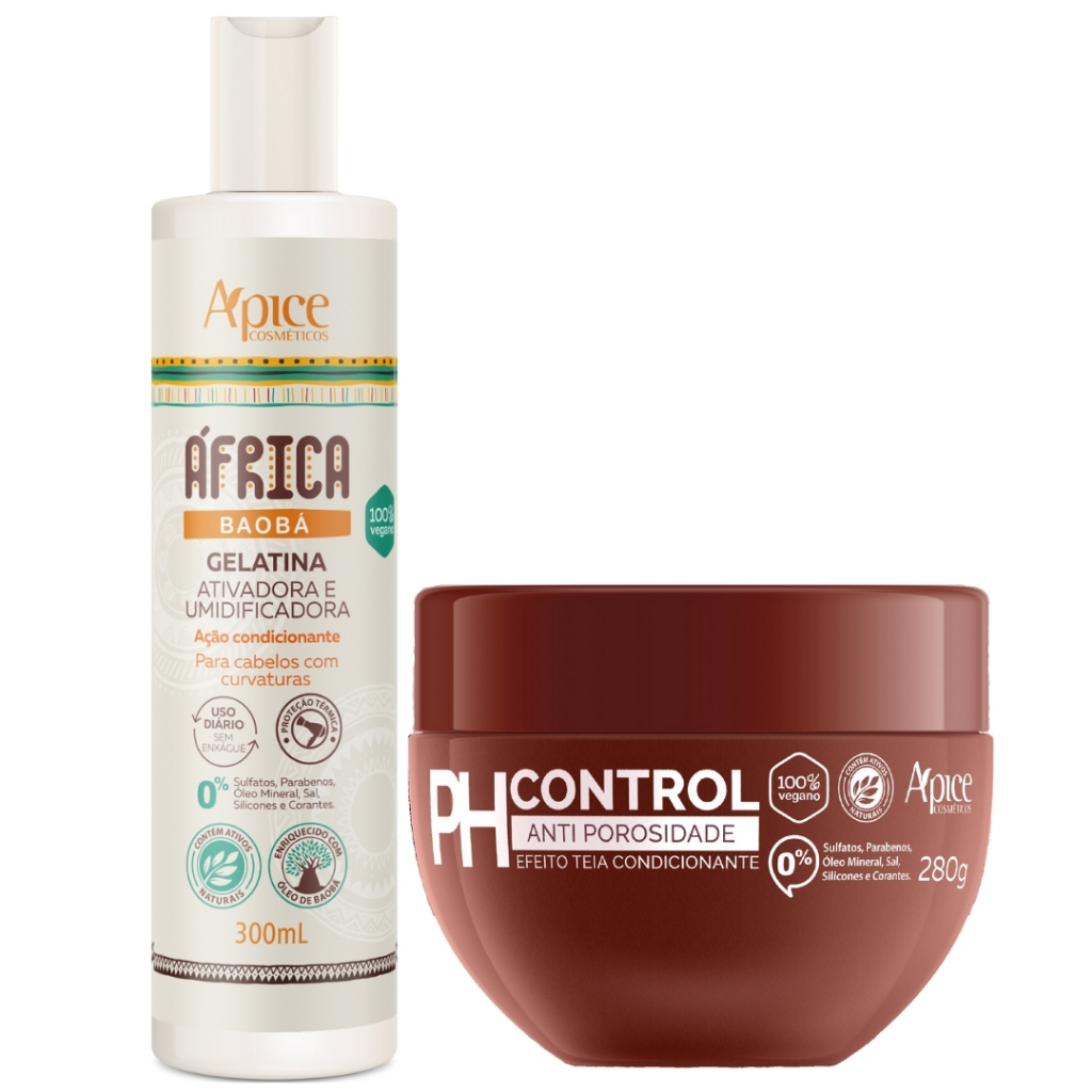 Kit Africa Baoba Apice Gelatina Ativadora + Ph Control 280g Anti Porosidade Tratamento Capilar