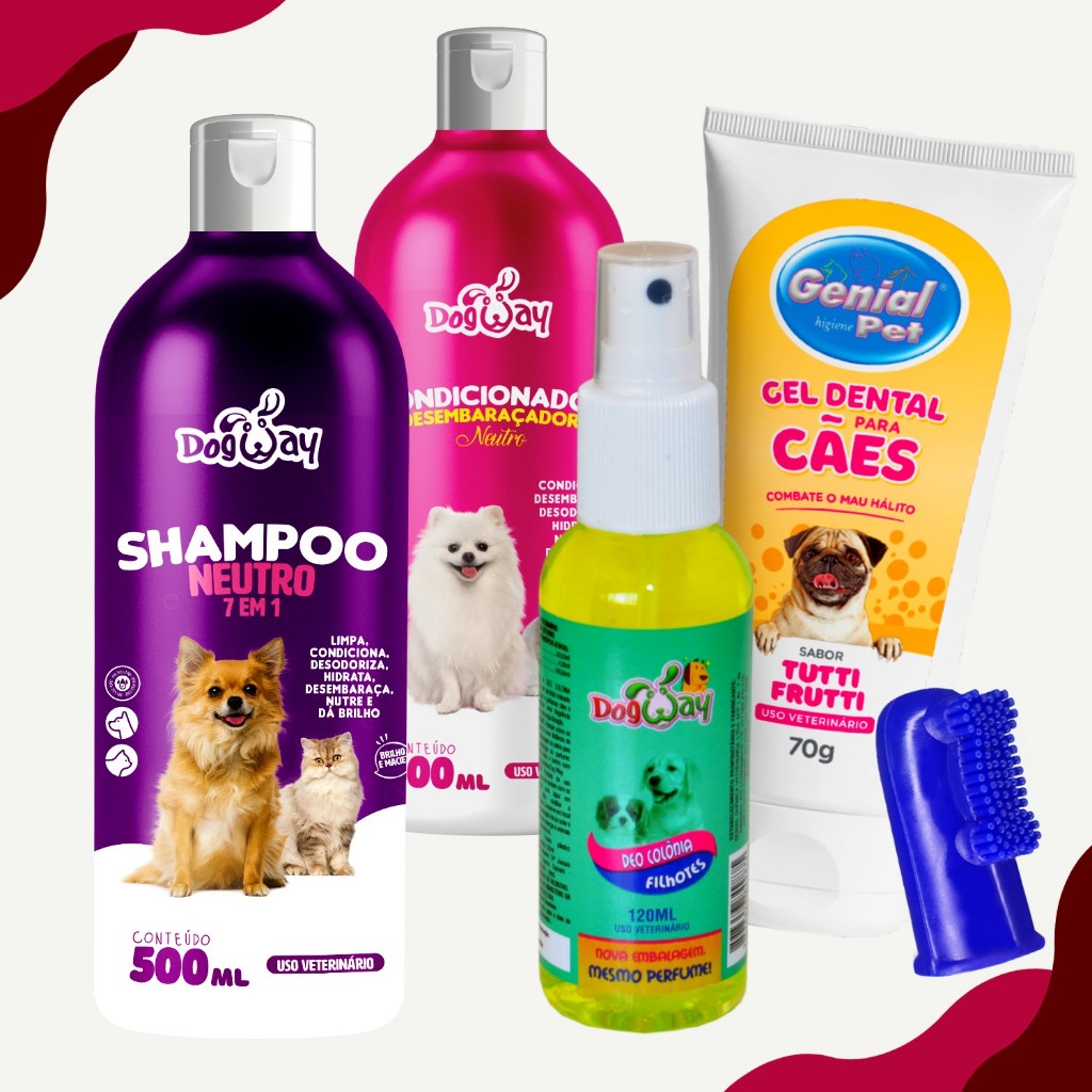 Kit Banho e Tosa Shampoo Neutro Condicionador Perfume Pasta de Dente Escova Bucal Caes e Gatos — imagem 2 de 2