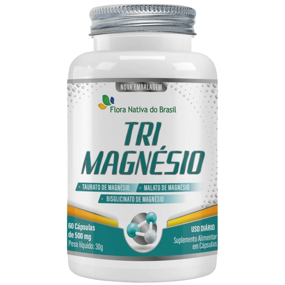 Tri Magnésio (Magnésio Taurato, Malato e Bisglicinato)  60 cápsulas - Flora Nativa em Oferta na Shopee