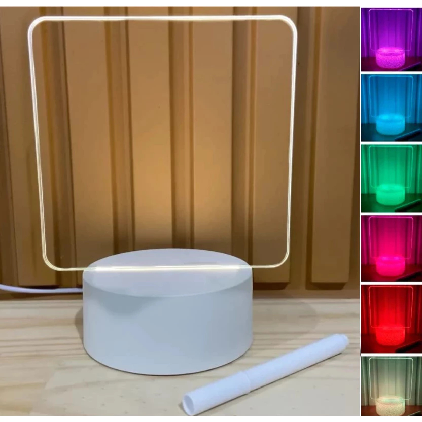 Luminária de Mesa 3D com Tela para Escrever Abajur Luminárias Lousa Mensagens - Base Preta/Branco em Oferta na Shopee