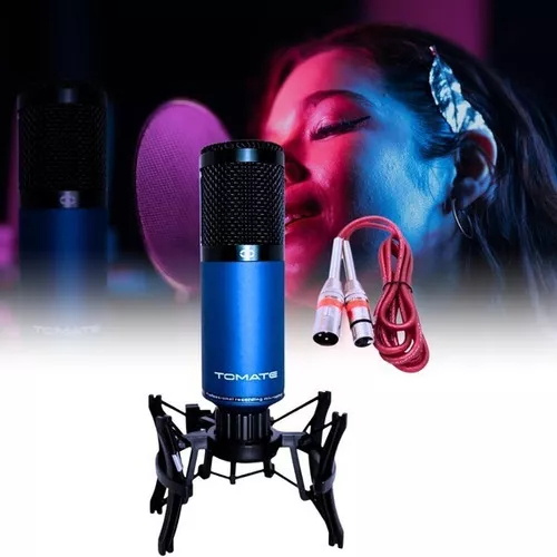 Microfone Condensador Estudio Tomate 48v Cabo Xlr Cor Azul em Oferta na Shopee