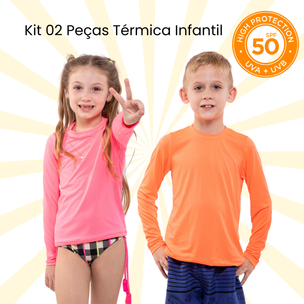 Kit 02 Camisa Termica Infantil e Juvenil UV Proteção Solar - 2 a 14 anos - Masculino e Feminina - Unissex  - Blusa UV