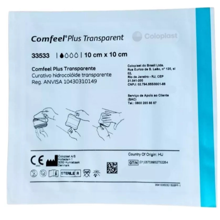 Comfeel Plus Transparente 10cmx10cm - Curativo Hidrocolóide Transparente - Coloplast - 1 unidade