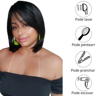 Peruca Lace Wig Liso Curta Orgânica Vendida com Franja em Oferta na Shopee