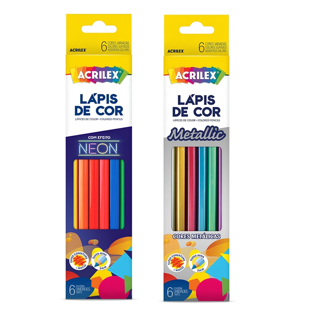Lápis de Cor Acrilex - 6 Cores - Escolha o Modelo