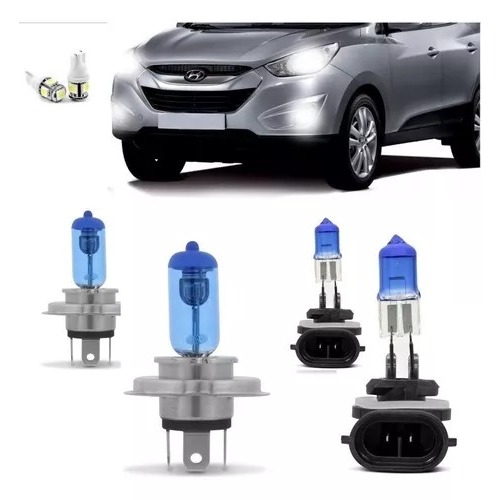Kit Lâmpadas Super Brancas Hyundai Ix35 2009 2010 2011 2012 2013 Farol H4 Milha H27 T10 TORRE