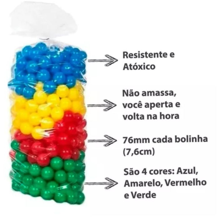 100 Bolinha Plástica Colorida Para Piscina de Bolinhas Criança 76mm 100 Unidades