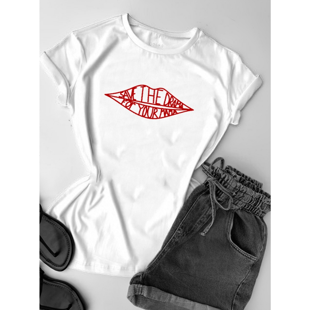 Camiseta Camisa Feminina Save the Drama For Your Mama Baby Look Cores Novas