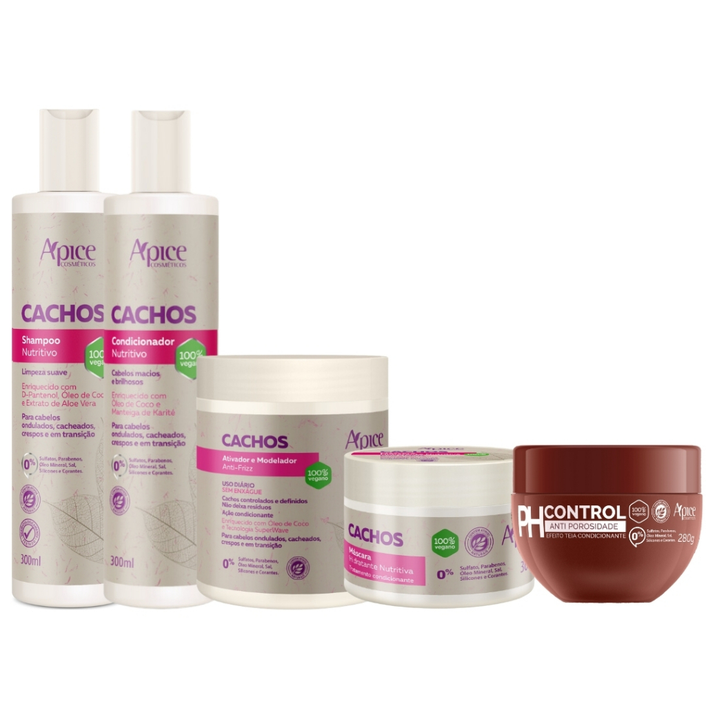 Kit Apice Cachos Sh + Cond + Mascara + Ativador + PH Control Cachos Profissional Completo