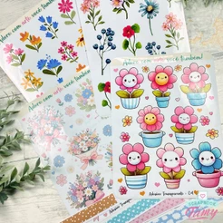 Adesivo Transparente Floral, Cartela com Ilustrações para Bible Journaling