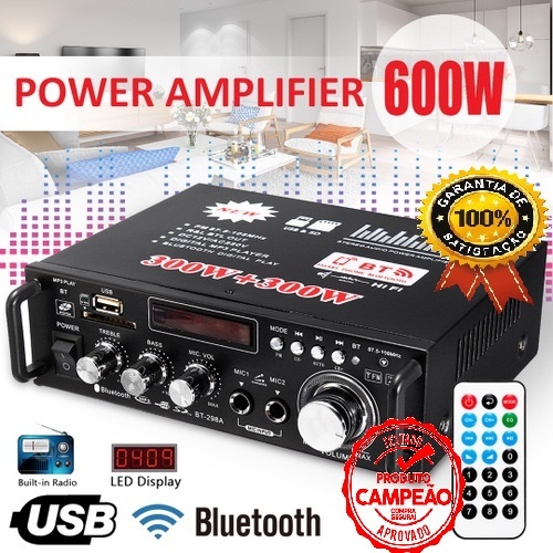 Super Amplificador 220v Bass  600W Bluetooth USB FM  FM AUX  SD Karaoke controle remoto Home Cinema em Oferta na Shopee