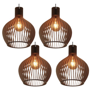 kit 4 Pendentes Luminaria De Teto Grande De Madeira Decoração Rustica Chacara - 4gmm