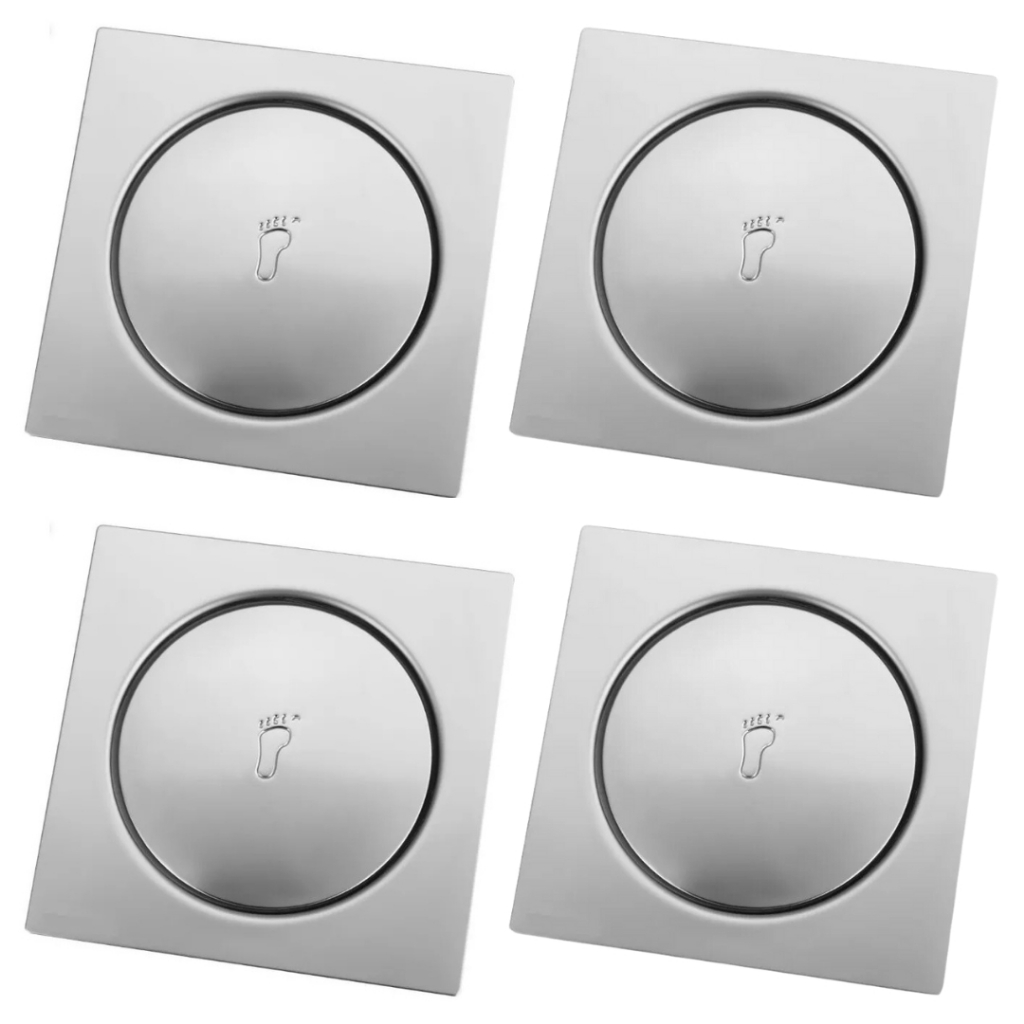 Kit 4 Ralo Click 9,4x9,4cm Inteligente Aço Inox Quadrado para Banheiro Bestfer BFH2216